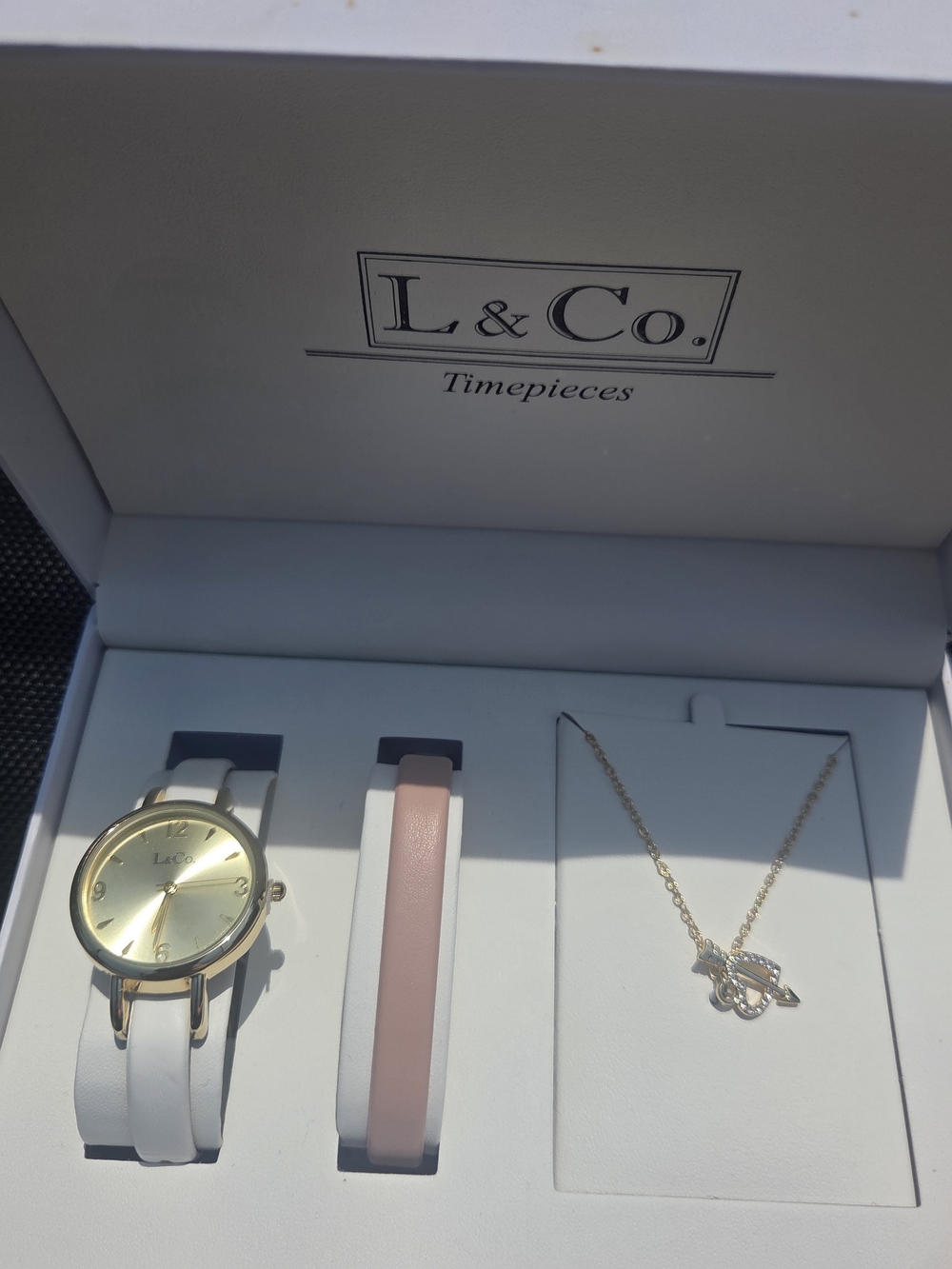 L & Co New Women's White and Pink Watch Set with Gold Accents
